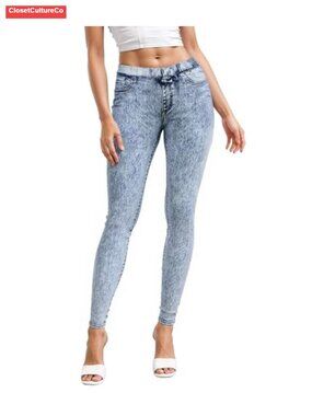 Women's Stretchy Slim Fit Skinny Pull-On Jeans Mid Rise Long Inseam